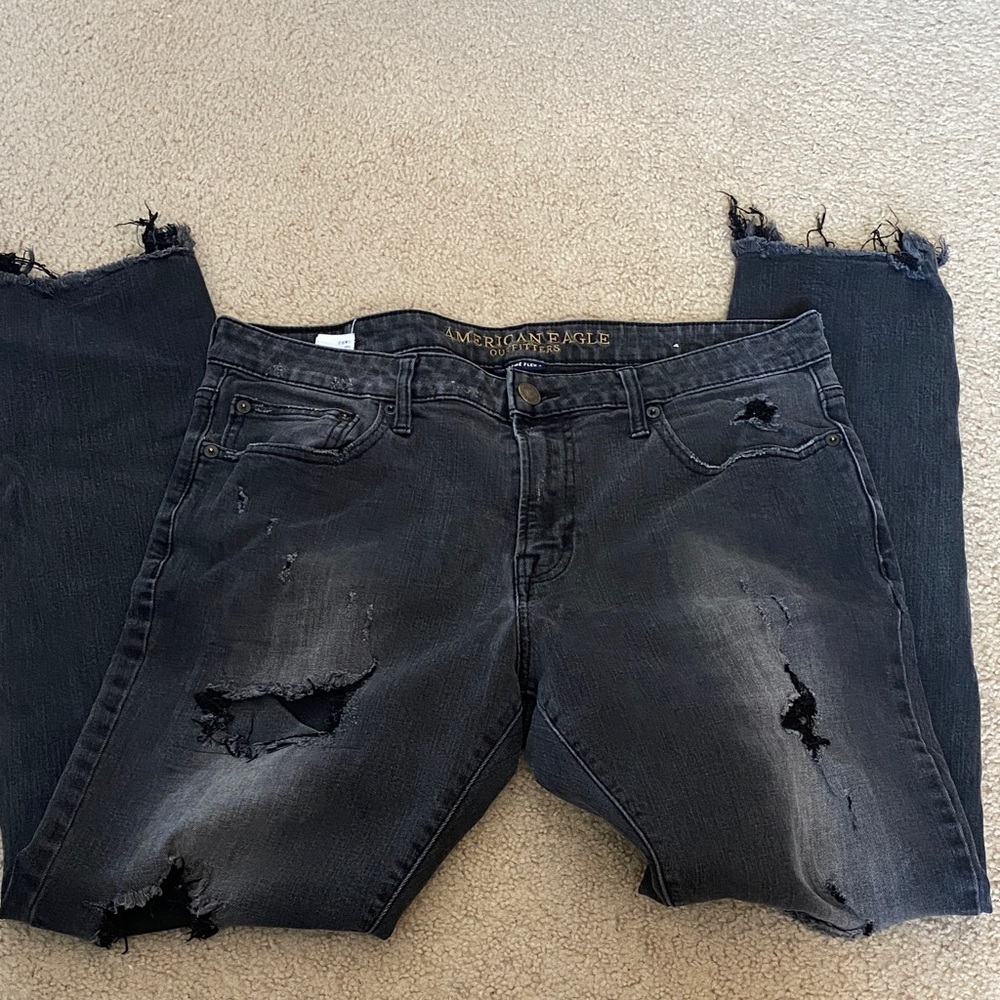 American Eagle Outfitters Ripped Charcoal Skinny Jeans